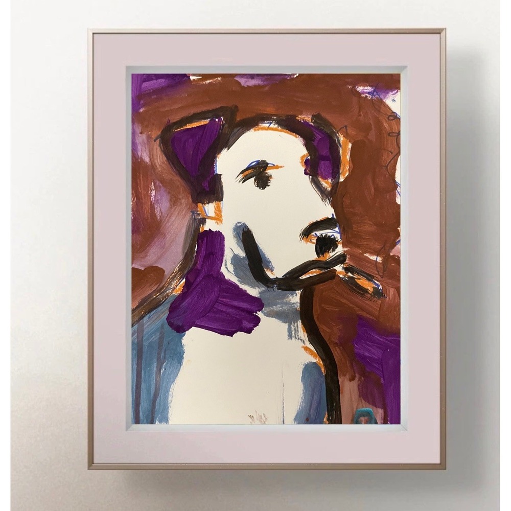 Oman Original Art 9x12 Neo Expressionist Paper Dog Mutt Smoking Painting Fine